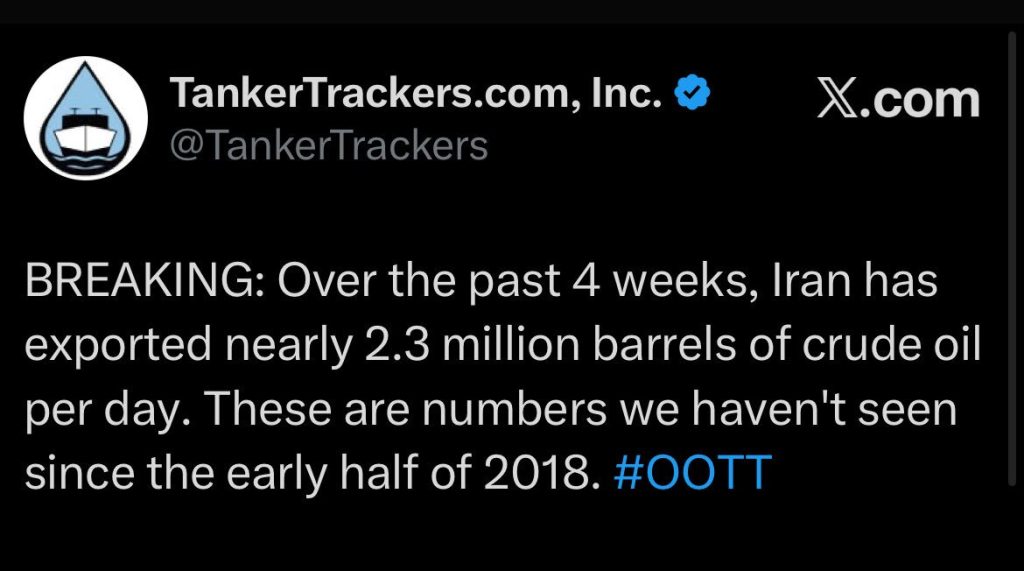 رکورد صادرات نفتی ایران در 7 سال گذشته شکست